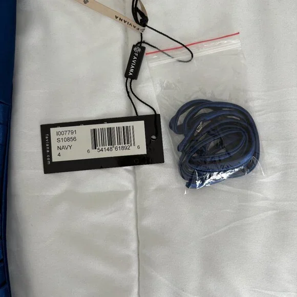 Faviana Navy Long Strapless Stretch Satin Dress Sweetheart Neck S10856 Glam Sz 4 - Picture 6 of 9